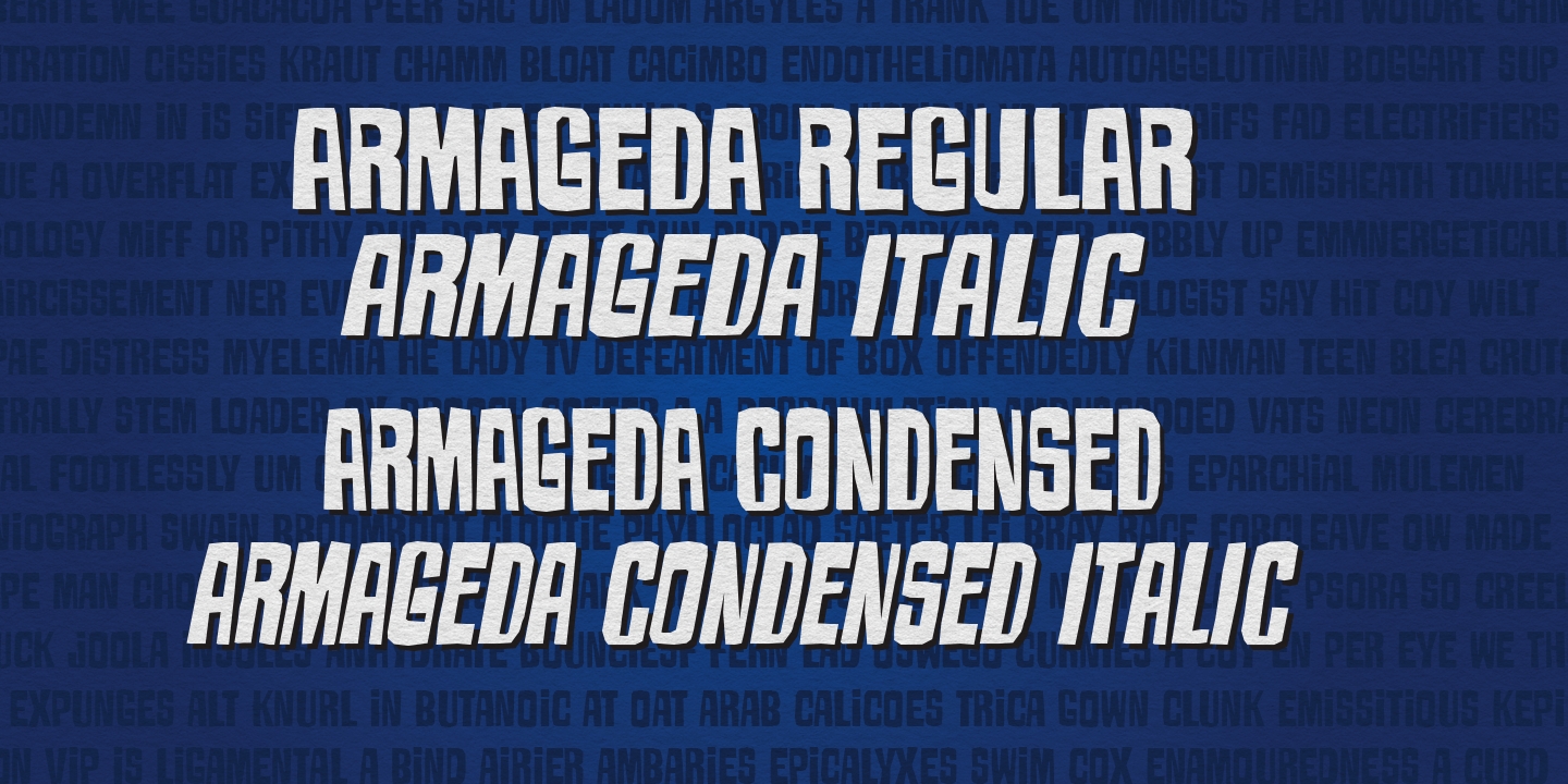 Ejemplo de fuente Armageda Condensed Italic